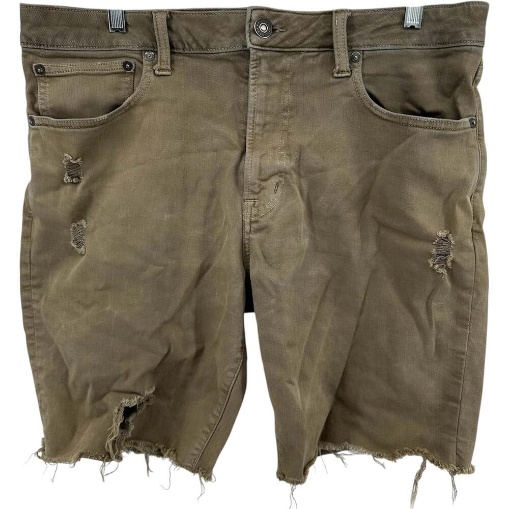 American Eagle Jean Shorts Distressed Cut Off Crop Bermuda Denim Tan Khaki 34